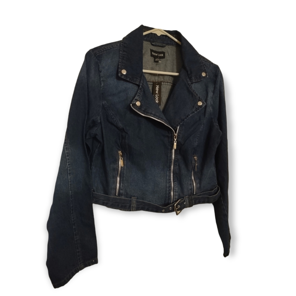 Denim Moto Jacket Blue Size L. NWT